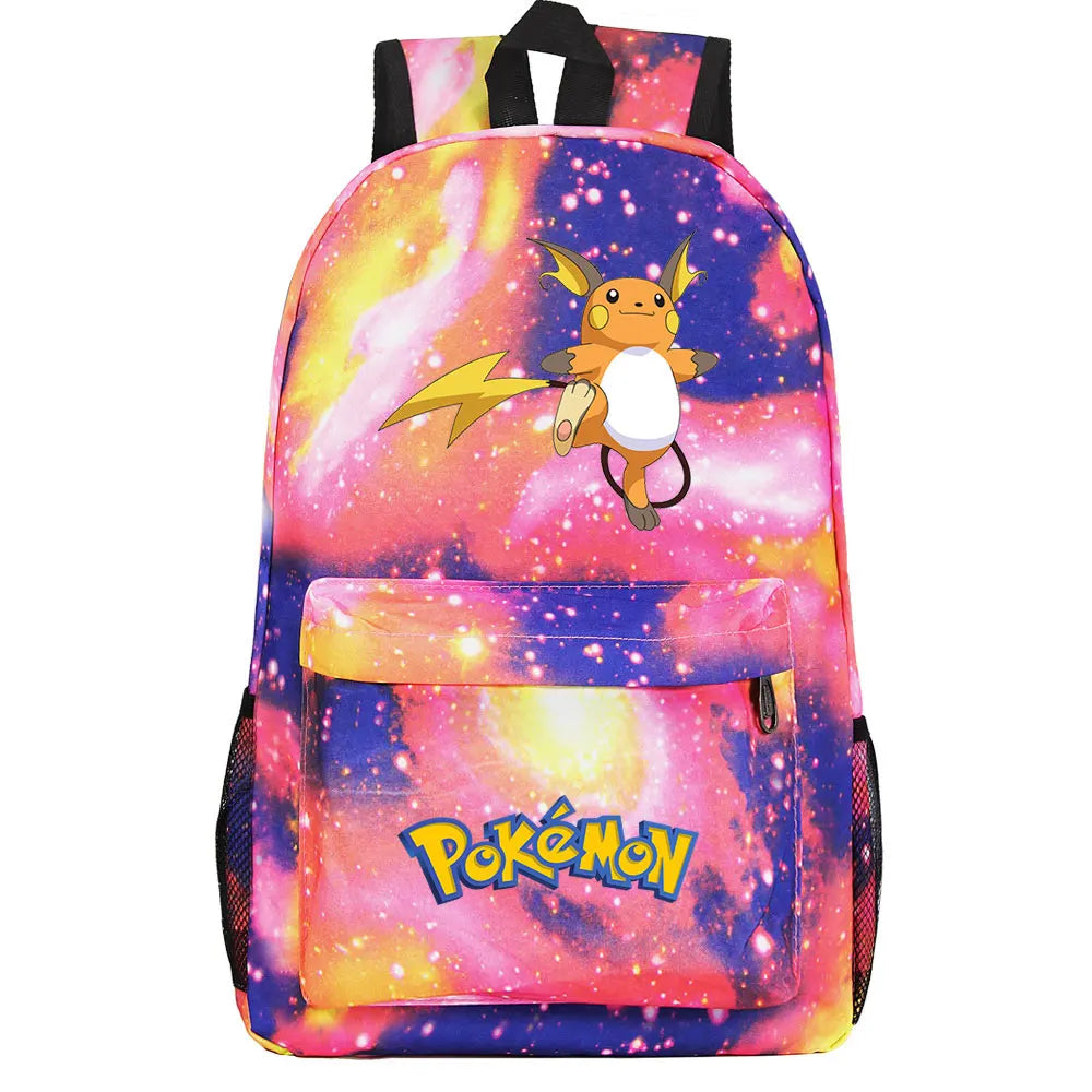 MINISO Kids Softback Waterproof Oxford Fabric Cartoon Anime Pokemon Design Adjustable Shoulder Straps-One Handle 15 Inch Laptop Single Compartment School Backpacks/Colors-Blue/Pink/Black/Multicolor