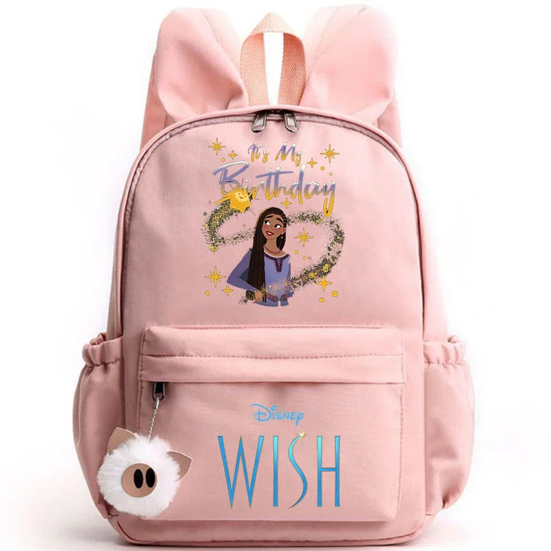 Disney Kids Cute Cartoon Wish Movie Large Waterproof Pink Nylon Fabric School Backpacks