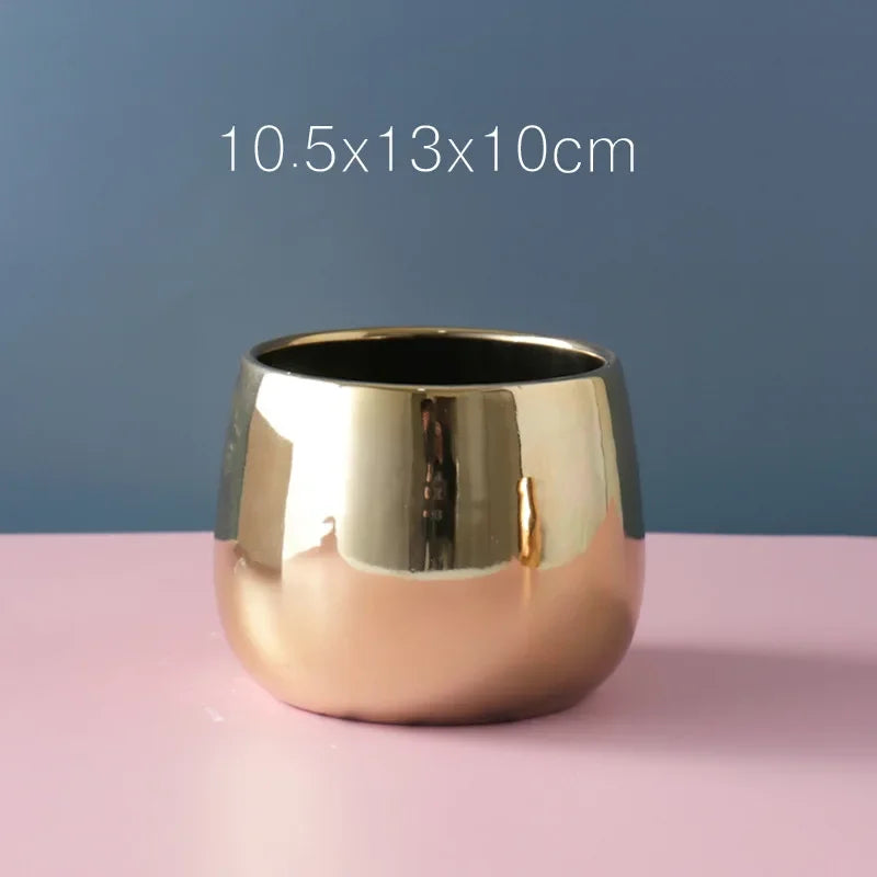 NULL Modern Small Glazed Ceramic Multicolor Round Shaped Desktop Flower Pots Planters /Colors-Colors-Gold/Blue/Pink/Gray/Black/White/Multicolor