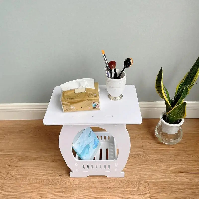 No-EN-Name-Null  Modern 2-Tiers Small White Rectangle Shaped Top Egg Shaped Bottom Design Simple End Tables