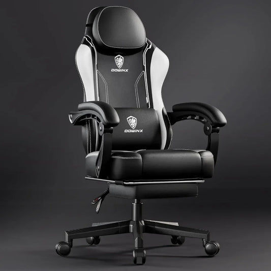 No-EN-Name-Null Adult Black-White-Blue Upholstered Soft Padded Faux Leather Vinyl Fabric Ergonomic Massaging Lumbar Support Footstool Individual Pocket Spring Seat Computer Gaming Chairs