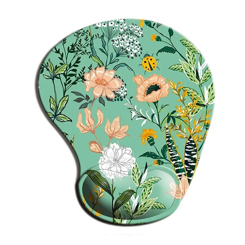 Custom Green Nature Floral Design Silica Gel Wrist Rest Support Non-Slip Rubber Base Computer Mouse Pads