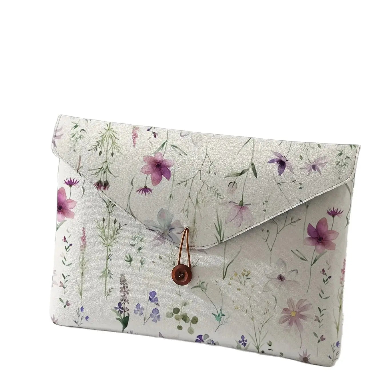 No-EN-Name-Null Adults Unisex Casual Lightweight Printed Floral Bouquet White Background Design One Handle Option Loop-Button Snap Soft Polyester Fabric Cover-Lining Laptop-Tablet Single Compartment Briefcases