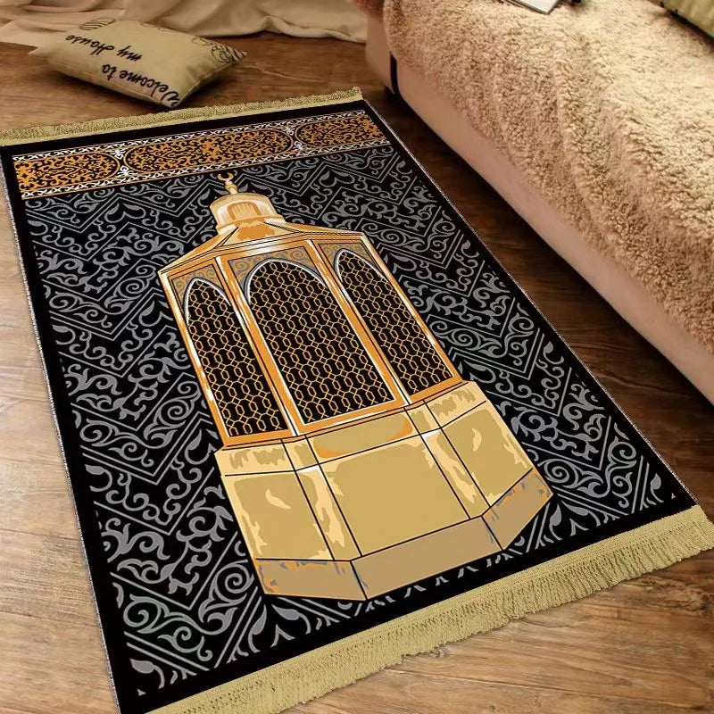 No-EN-Name-Null Adults Machine-Made Customized Waterproof Rectangle Black-Pink Fade-Resistant Thick Suede Islamic Muslim Anti-Slip Base Religious Alters Prayer Rugs/Colors-Black/Pink