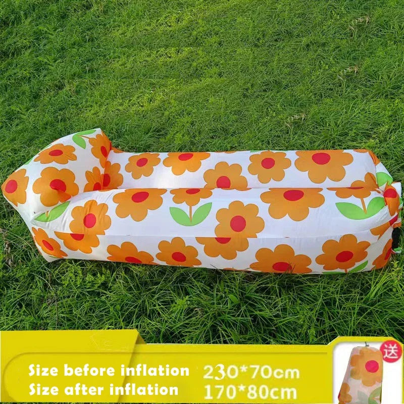 Outdoor Waterproof Inflatable Banana Shaped Oxford Cloth Polyester Fabric Lazy Pillow Air Sofa /Size: 200 x 240x 70cm/Weight Limit 400 kg (881 lbs)/Colors-Blue/Black/Brown/Beige/Gray/Geometric/Green/Multicolor