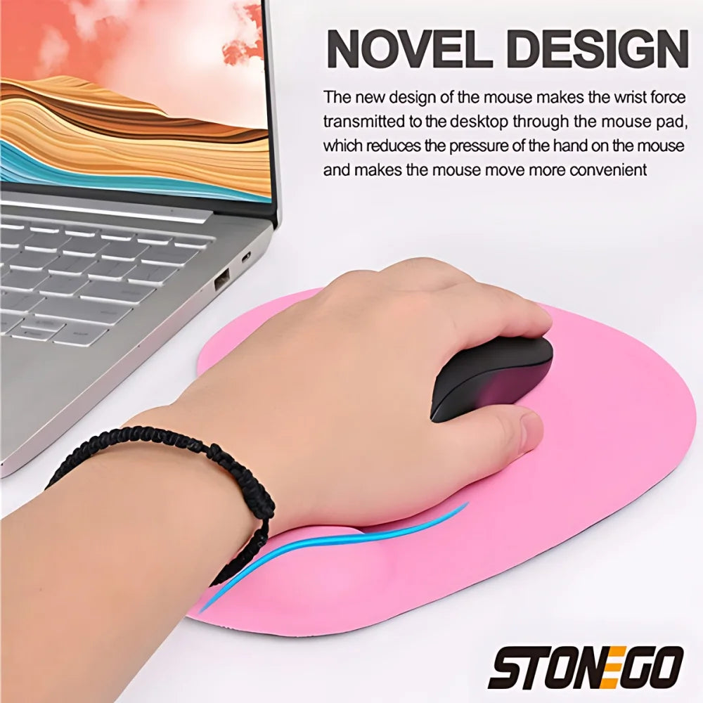 STONEGO Solid Multicolor Oblong Oval Shaped EVA Memory Foam Wrist Rest Support Silicone Anti-Skid Rubber-Neoprene Base Gaming Mouse Pads/Colors-Pink/Purple/Blue/Black/Gray/Red