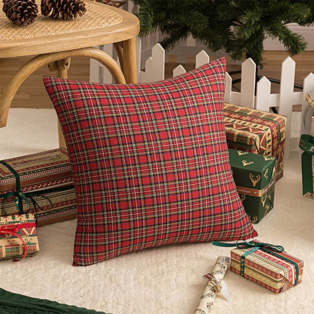 No-EN-Name-Null Printed Christmas Snowflake Elements Square Shaped Machine Washable Polyester-Cotton Blend Knit Woven Plaided Scottish Tartan Traditional Zippered Closure Pillowcases-Shams COVERS