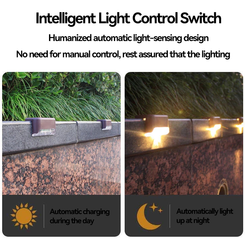 NOWYEY Outdoor Waterproof Solar-Powered Intelligent Control Switch Automatic Light Sensing Design Black Rectangle Shaped Deck Stair Lights Landscape Pathway Lighting /Colors-Black/Brown/White/Yellow/Green/Bronze