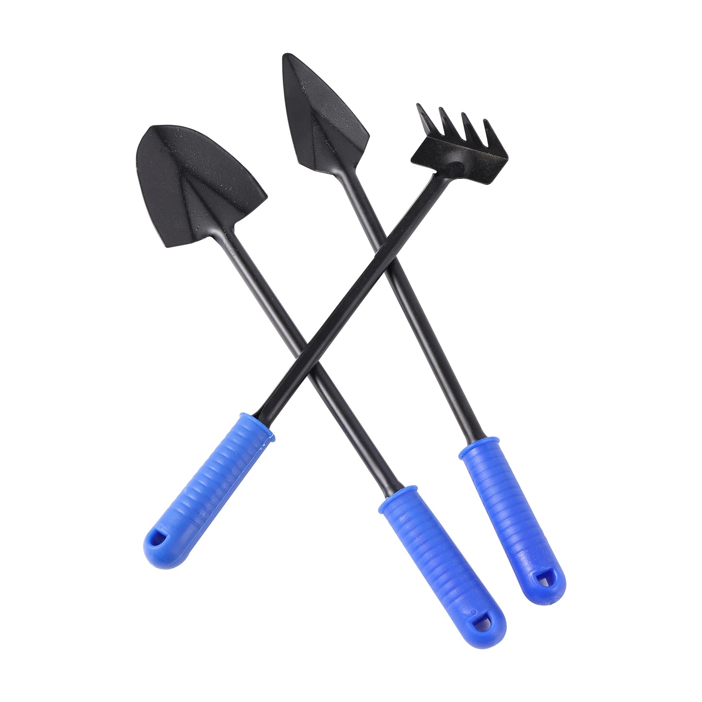 3 PCS Mini Wood-Plastic Handle Spades-Rakes-Shovels Iron Metal Parts Garden Tool Sets/Colors-Black/Orange/Blue