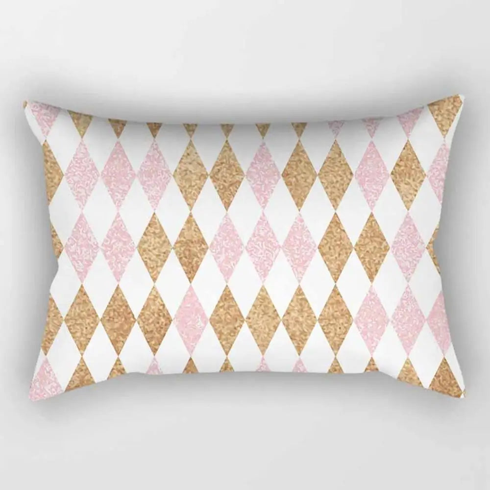 No-EN-Name-Null Modern Rectangle Single-Sided Pattern Pink Geometric Striped Polyester Peach Skin Fabric Pillowcases/Size: 30 cm X 50 cm (12 inches X 20 inches)/Colors-Striped/Geometric/Gold/Animal/White