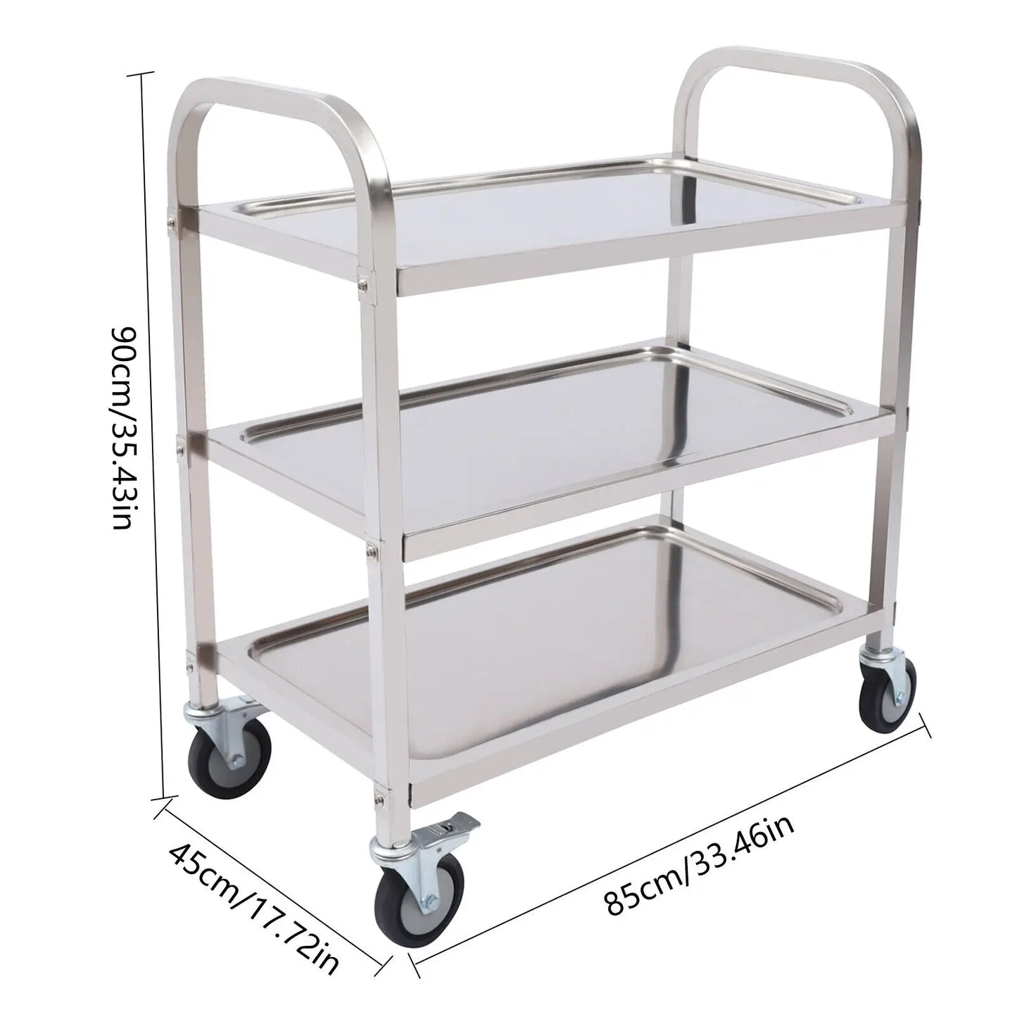 NULL 3 Tiers Stainless Steel Silver Metal Four Wheels Kitchen Carts/ 29.53x15.75 inches/ Load Capacity  20kg/44.09lbs Per Shift