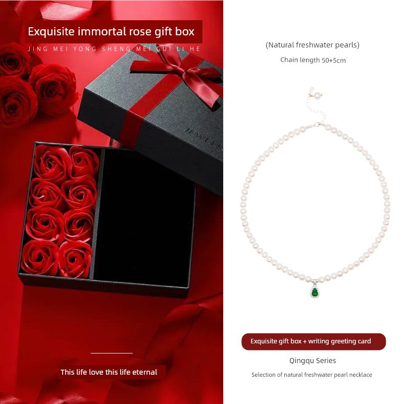 MOUNTAIN RULER Adult Women Fine Imitation Sterling Silver Metal White Mother-Of-Pearl Beads-Natural Green Gourd Jade Pendant Clavicle Chain Necklaces