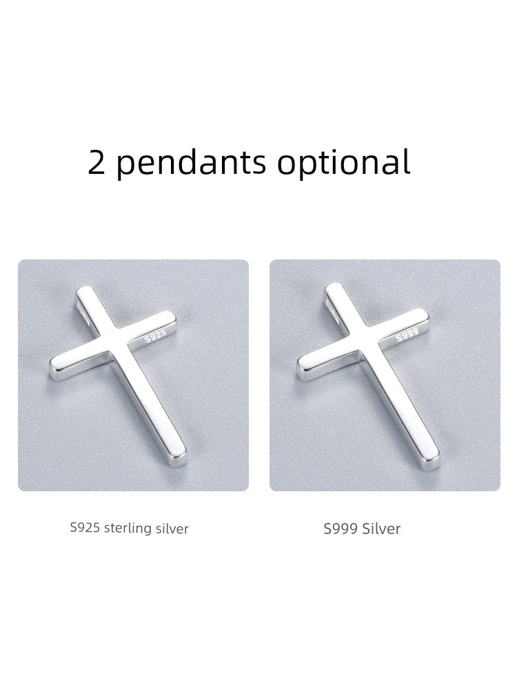 Adult Men Fine Imitation Sterling Silver Metal Polished The Light Of Faith Cross Pendant Chain Necklaces