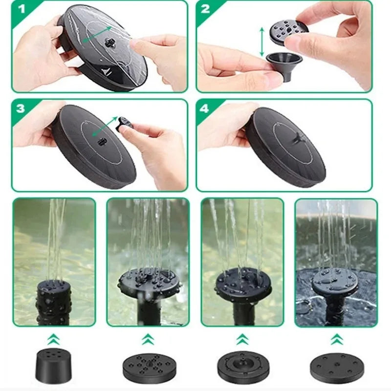 No-EN-Name-Null Outdoor-Indoor Garden Floating Solar-Powered Plastic Round Circle Black-Multicolor Body Waterfall Spray Fountains