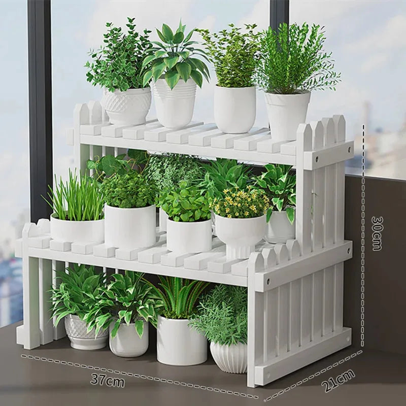 1/2-Tier Multifunction Brown Bamboo Table Top Stand w / 2 Slatted Shelves