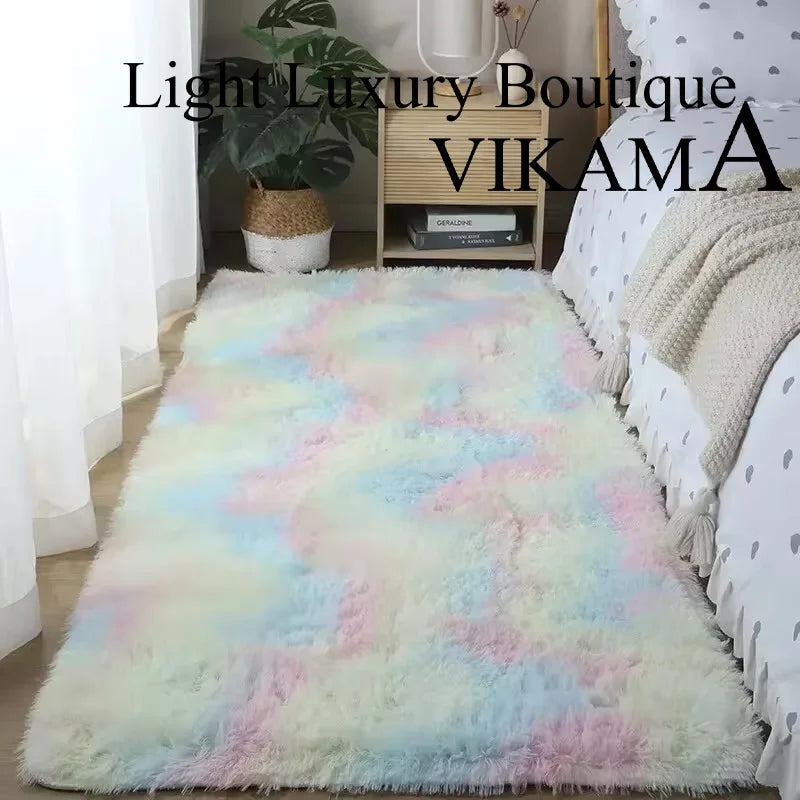 VIKAMA Adults Indoor-Outdoor Modern Rectangle Shaped Waterproof Machine-Made Polyester Fabric Body Silk Tie-Dye Soft Wool Anti-Slip Base Rugs/Colors-Tie-Dye/Gray/Blue/Pink/Multicolor/Washable