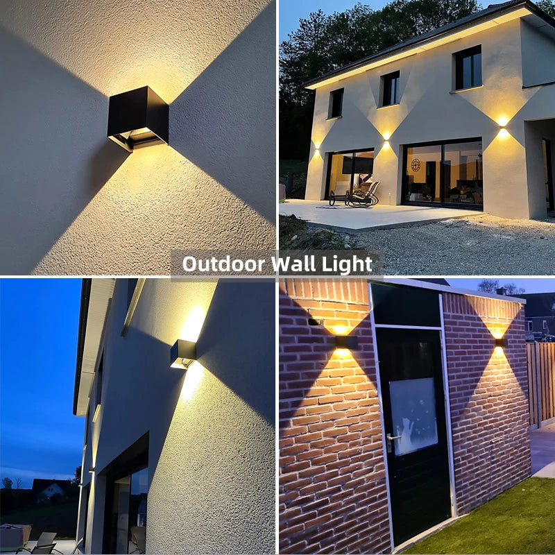 ERTIMELED Modern Outdoor-Indoor Waterproof Black Square Aluminum Metal Box Shaped Tempered Glass Adjustable Warm-Cool White LED Lights Up-Down Wall Light Fixtures /Bulbs Included