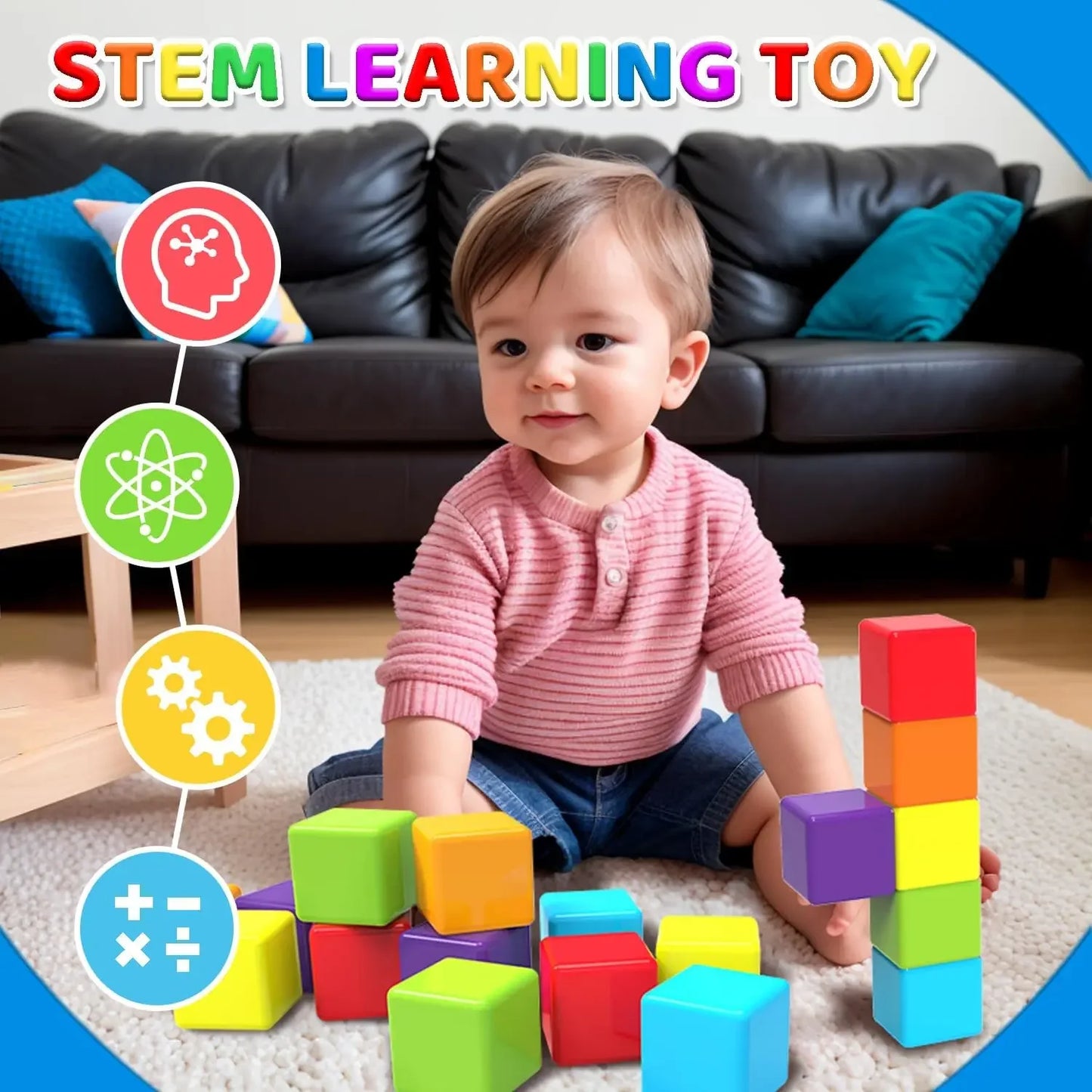 No-EN-Name-Null Kids Non-Toxic Multicolor Plastic Square Shaped Strong Magnetic Micro Building Smooth Edges Blocks Construction Set Toys/ Colors-Red/Multicolor/Ages: 3-18 Years Old-Adults