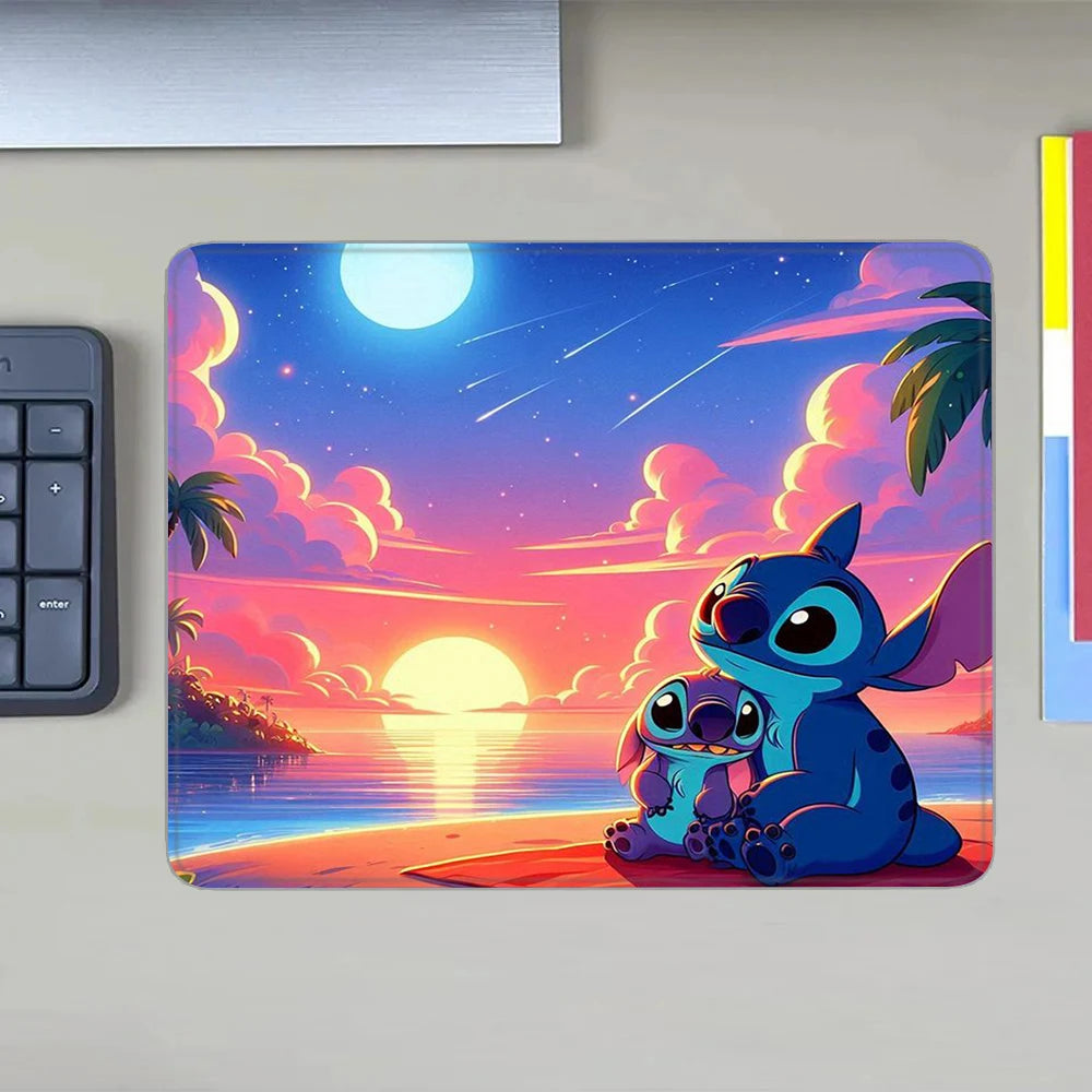 MINISO HD Printed Non-Toxic Small Blue-Multicolor Rectangle Thermal Transfer Anime Cartoon Stitch-Lilo In Space-Planets-Stars Themes Soft Non-Slip Natural Rubber Bottom Sealing Edges Computer Gaming Mouse Pads
