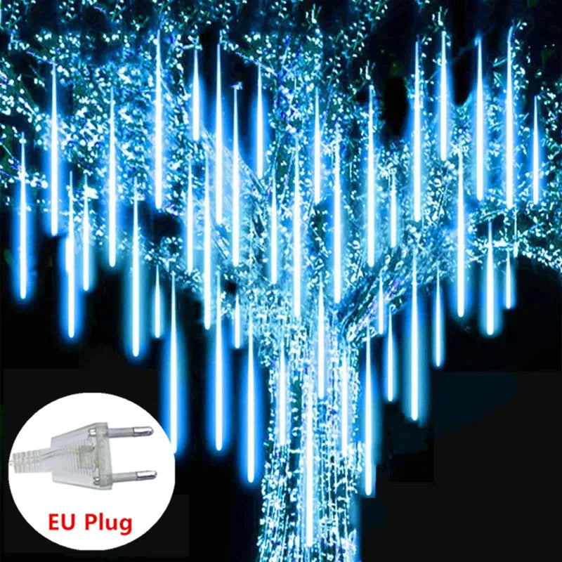 DOMPLA Outdoor Waterproof Multicolor Meteor Shower Effect Long Rain Drop Shaped Warm White LED Garland Light Ropes-Strings/Colors-Multicolor/Blue/White