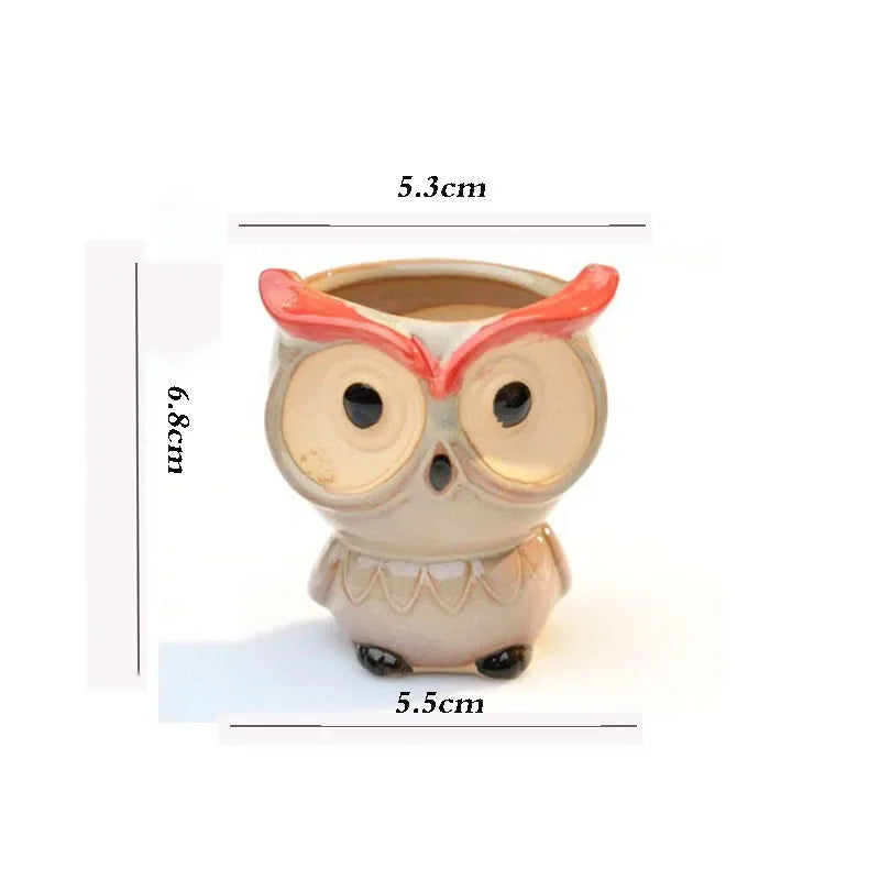 No-EN-Name-Null Nordic Home Garden Glazed Porcelain Ceramic Small Cute Cartoon Owl Shaped Design Round Mouth Animal Flower Pots/Colors-Black/Animals