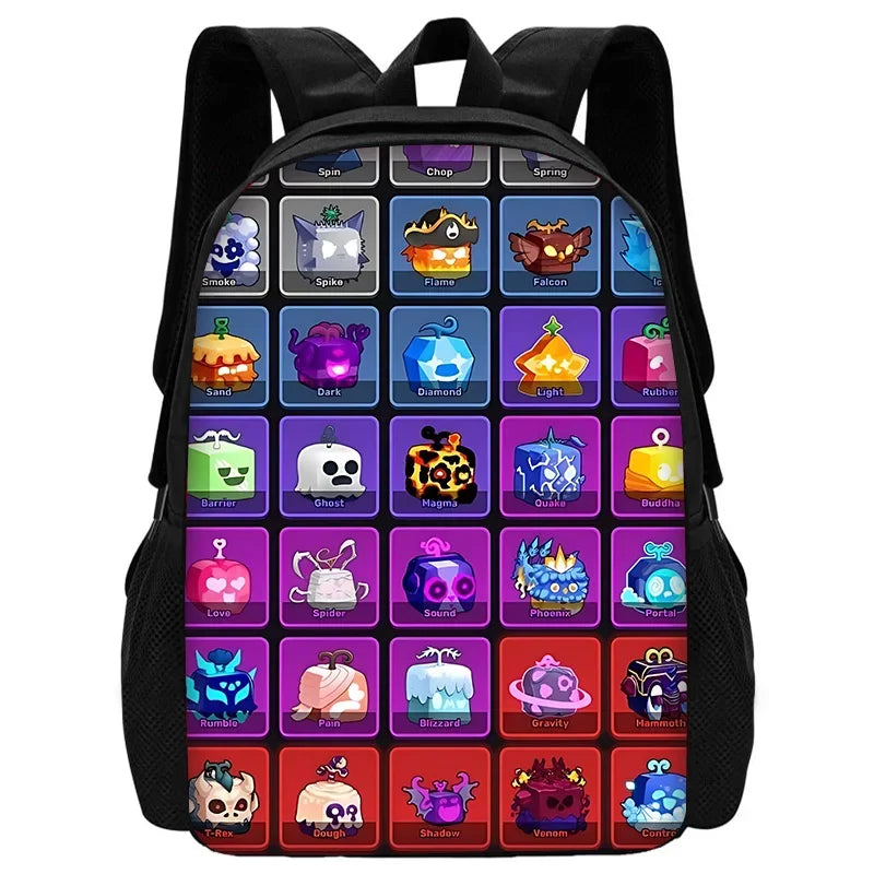 TOPTOY Kids Large Waterproof Multicolor Nylon Fabric Cartoon Smiling Fruit Critters Double Zippers Polyester Lining Shoulder Straps-Handle School Backpacks Sets/Pencil Bags/External Pockets/Colors-Multicolor/Black/Purple