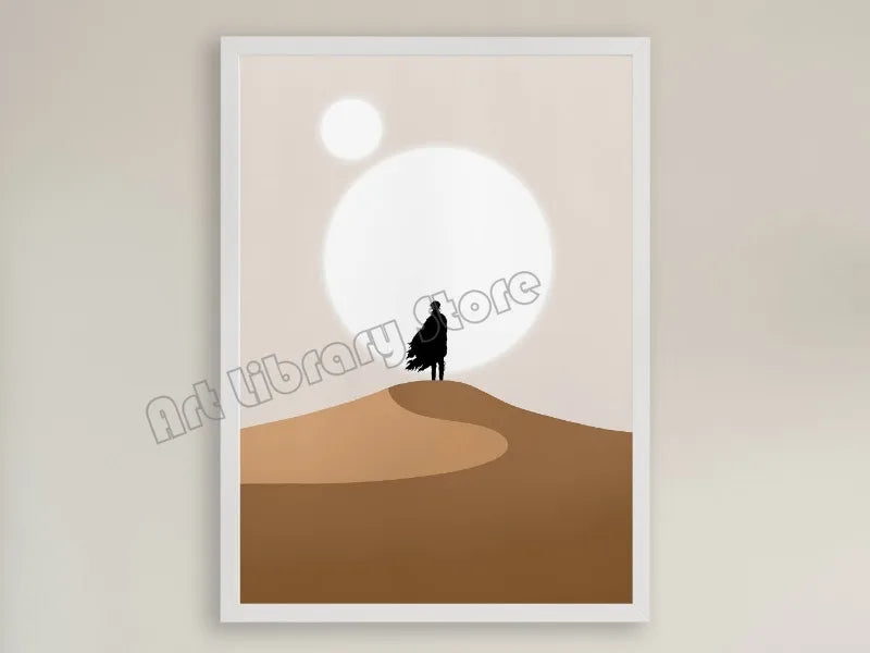 No-EN-Name-Null Modern Unframed Canvas Watercolor Retro Movie Scene Dune Desert Travel Rectangle Wall Prints/ Colors-Orange/ White/ Beige/ Blue/ Brown