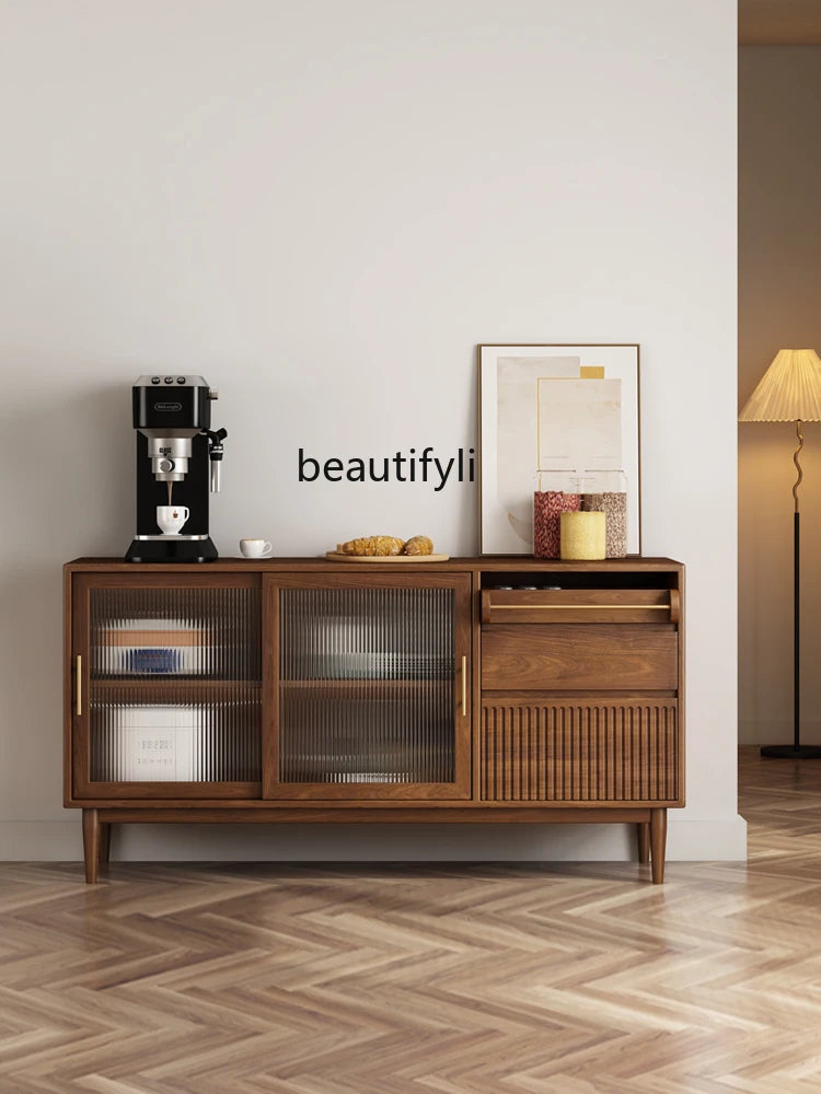 Nordic Solid Ash Wood Storage Dining Side Cabinet/3 Drawers/Colors-Black/Brown
