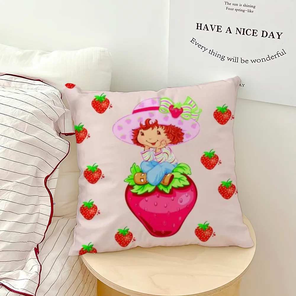Pink Polyester-Cotton  Blend Cute S-Strawberry S-Shortcake Throw Pillowcases