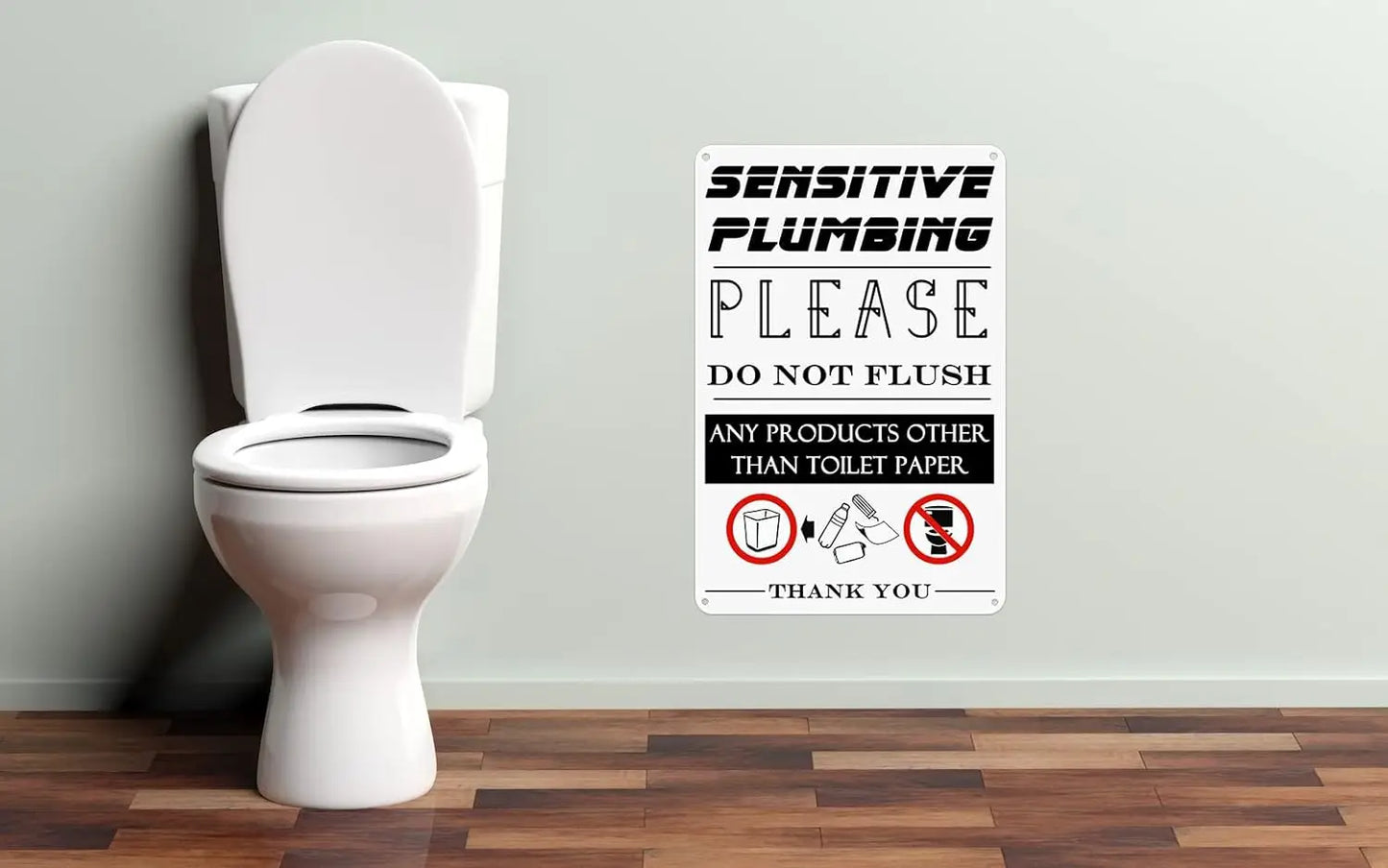 No-EN-Name-Null Waterproof Rust-Proof Round Corners White-Black-Red Rectangle Funny Saying Sensitive Plumbing-Please Do Not Flush-Any Products Other Than Toilet Paper-Thank You-Bathroom Tin Metal Novelty Signs