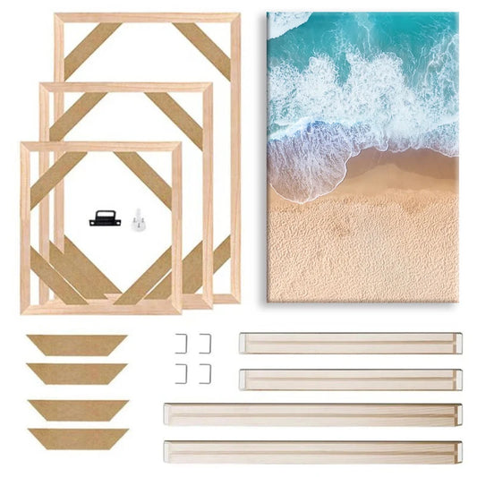 Unisex DIY Craft Single Rectangle Nature Wood Frames For Canvas Oil-Water Painting Kits /Colors-Brown/Beige