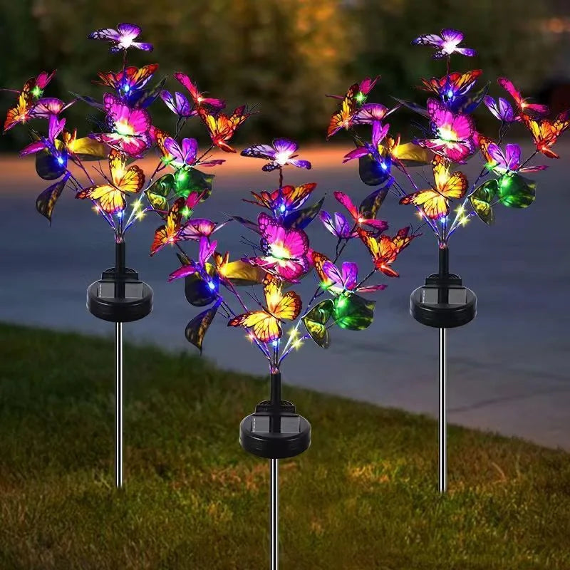 TOLACN Solar-Powered Outdoor Multicolor Warm White Butterflies-Floral Leaf Shaped Patio Garden Landscape Pathway Stake Lights/Colors-Multicolor/Floral
