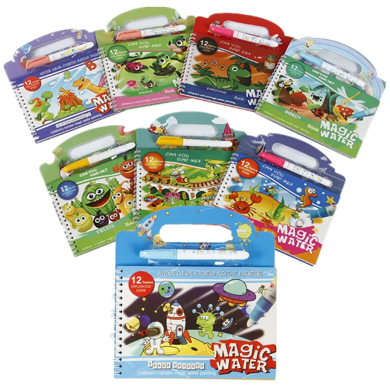 No-EN-Name-Null Babies-School-Age Kids 12 Scenes Magical Watercolor Pen Painting Multicolor Plastic-Cardboard Paper Early Educational Learning Reusable Drawing-Coloring Books-Pads /Ages: Newborn-School-Age Kids/Colors-Multicolor/Red/Green/Blue/Animal