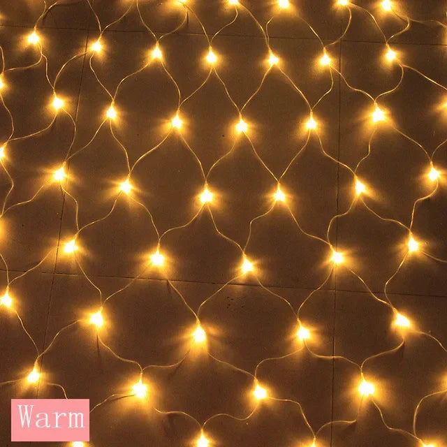 Outdoor-Indoor Plastic Body Solar-Powered Remote Control Dimmable Waterproof Multicolor Holiday LED Net Mesh Warm White Light Ropes-Garland String Lights/Colors-Multicolor/White/Blue
