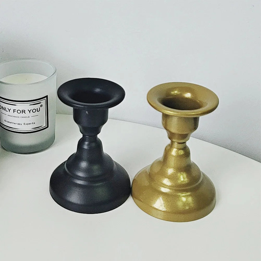 No-EN-Name-Null Vintage Retro Unbreakable Rust-Less Gold-Black Round Shaped Metal Weighted Plate Candlestick Holders