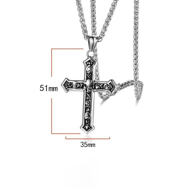 CY TRENDY Adult Men Fine Imitation Silver Stainless Steel Metal Gothic Skull Cross Pendant Box Chain Necklaces