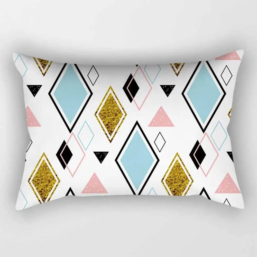 No-EN-Name-Null Modern Rectangle Single-Sided Pattern Pink Geometric Striped Polyester Peach Skin Fabric Pillowcases/Size: 30 cm X 50 cm (12 inches X 20 inches)/Colors-Striped/Geometric/Gold/Animal/White