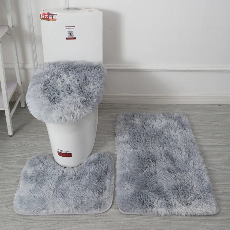 No-EN-Name-Null 3 PCS Modern Washable Gray Toilet Seat Cover-In-Front Of Toilet Mat-Rectangle Anti-Slip Bottom Acrylic Bath Mats-Rugs Sets/Colors-Pink/Gray/Red/Black/Animal