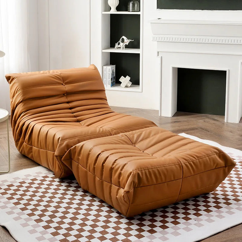 UOSU Modern Upholstered Padded Soft Six-Layer Caterpillar Foldable Washable Removable Cotton-Polyester Brown Suede Faux Leather Cover Solid Wood Frame Medium Firmness Lazy Recliner Chairs/Colors-Green/Orange/Blue/Brown/Yellow/Gray/White/Pink