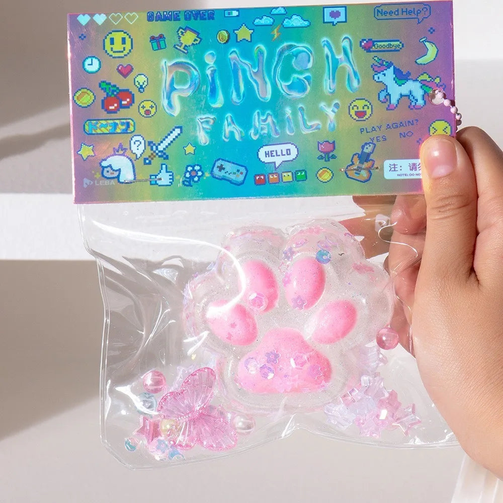 No-EN-Name-Null Kids Clear Transparent-Pink-Black Kawaii Cat Paws Pinch Squeeze Squishy Toys / For Ages: 6-18 Years Old/Colors- Black/Pink