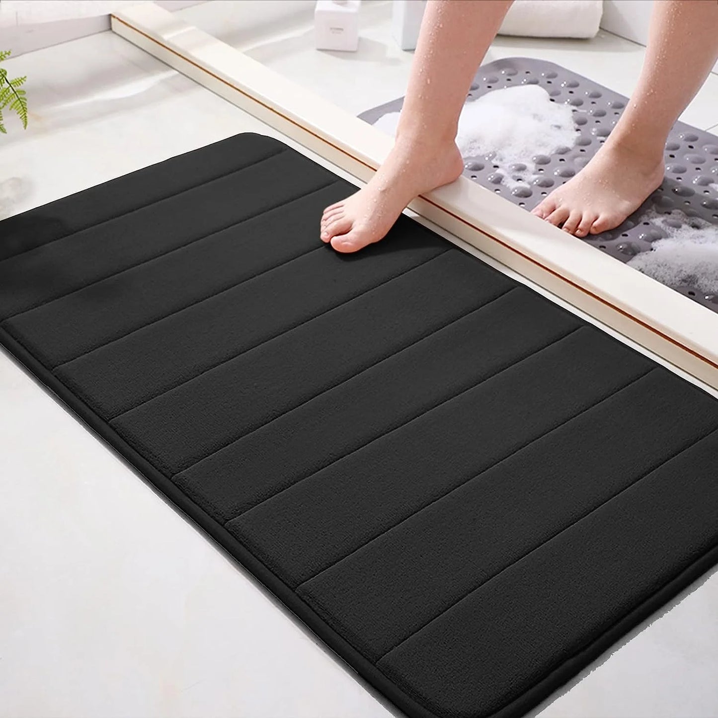 Rectangle Super Absorbent Memory Foam Core Polyester Soft Anti-Slip PVC Bottom Bathroom Mats/Colors-Black/Multicolor/ Gray/Beige/White/Striped