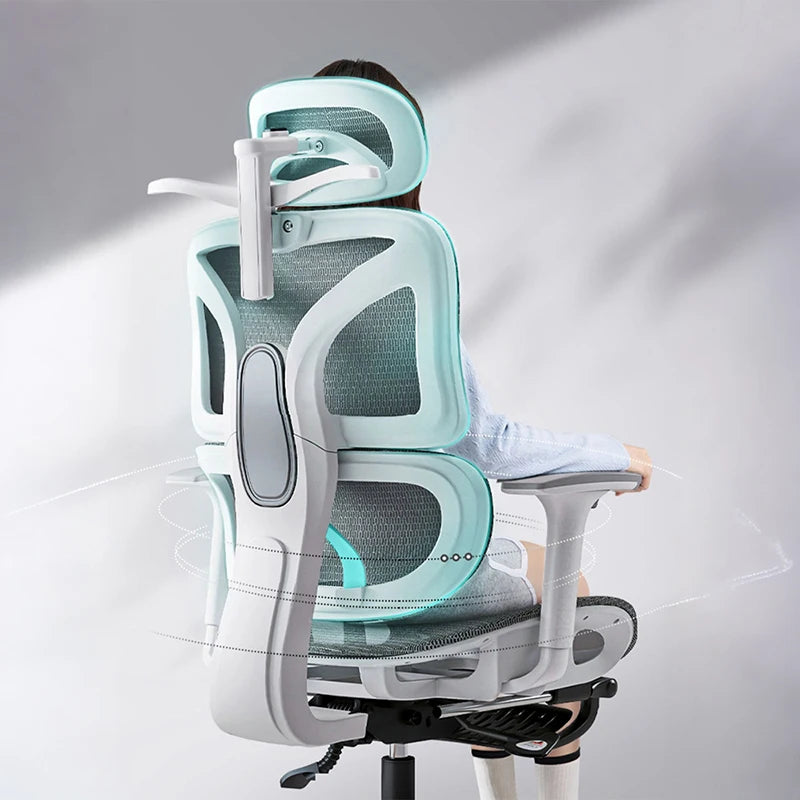 TOOKFUN Ergonomic Gray-White-Black Mesh Lacework Fabric Rotating Aluminum Metal Base  Four Plastic Wheels Computer Gaming Chairs/3D Headrest/2 Handrails/4 Wheels/Colors-Grey/Black/Height 155-190cm/Maximum Load 120kg