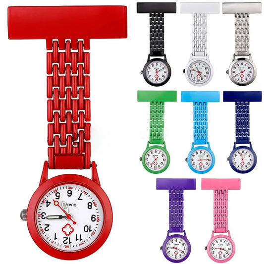 BLUELANS Unisex Adults Stainless Steel Metal Alloy Case Nurses Quartz Analog Display Locked Brooch Rectangle Pin Attachment Round Shaped Glass Face Fob Pocket Watches/Colors-Red/Purple/Black/White/Sky Blue/Dark Blue/Green/Pink