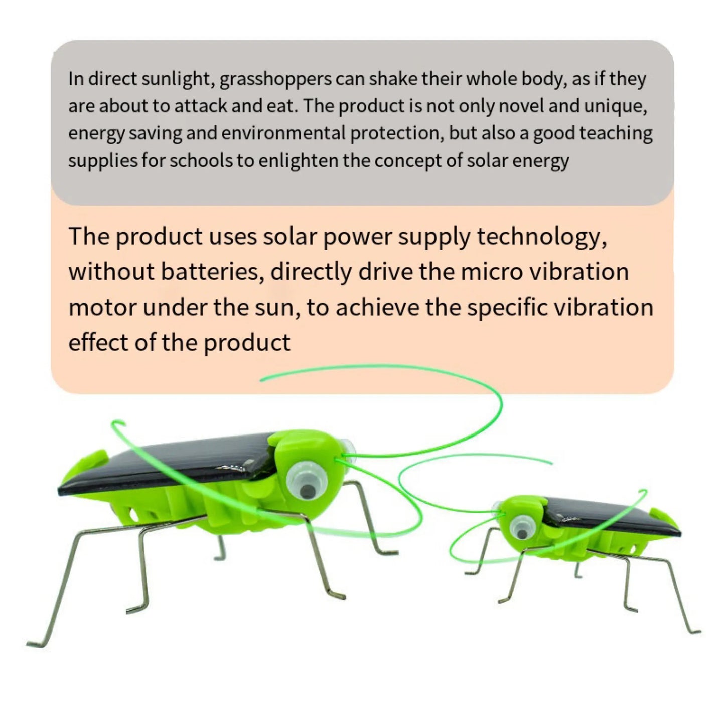Modern Adults Science Solar-Powered Plastic-Metal Legs Funny Hopping Predominantly Green Grasshopper Insect Black Solar Panels On Back Educational Puzzle Toys/ Recommend Ages: 18 Years Old/Colors-Green/Black/White/Silver/Insects Animals