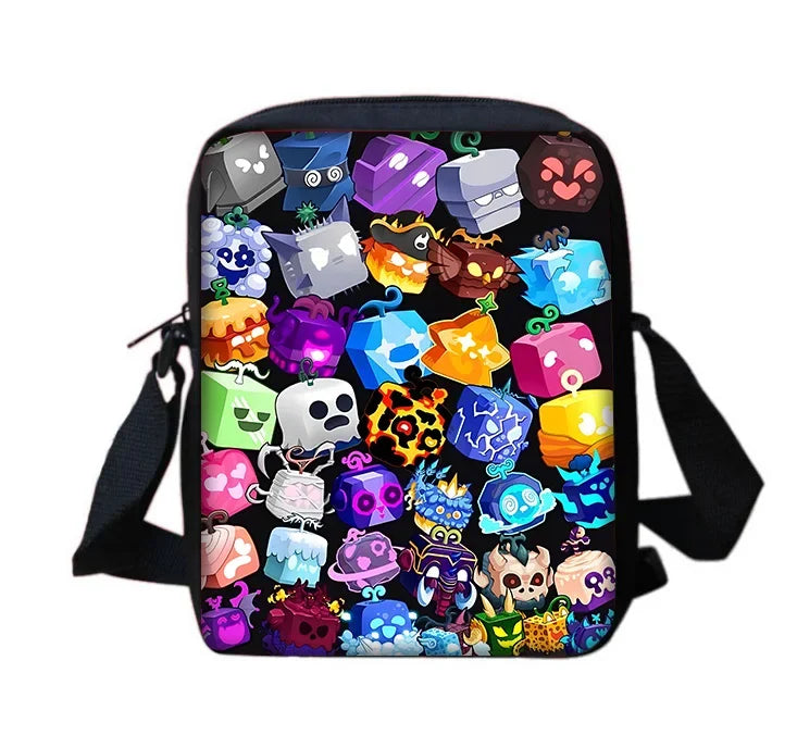 TOPTOY Kids Large Waterproof Multicolor Nylon Fabric Cartoon Smiling Fruit Critters Double Zippers Polyester Lining Shoulder Straps-Handle School Backpacks Sets/Pencil Bags/External Pockets/Colors-Multicolor/Black/Purple