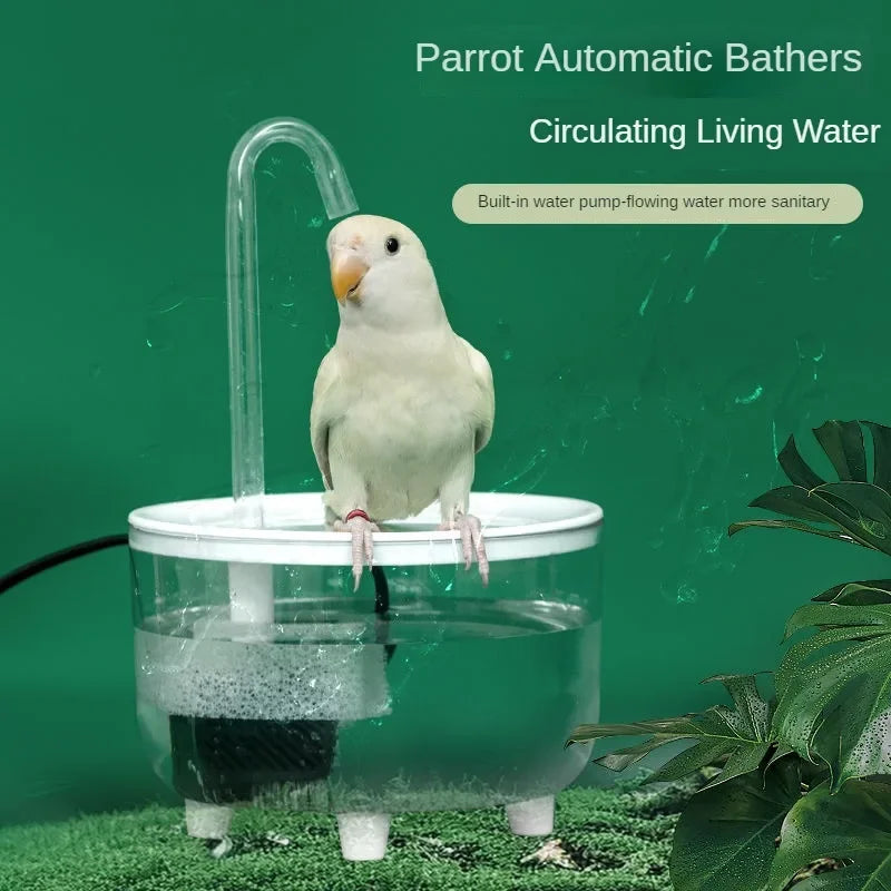 Auto Circulating 2-in-1 Parrot Bath & Pet Water Fountain, Drip-Free Design for Small Pets, USB Powered