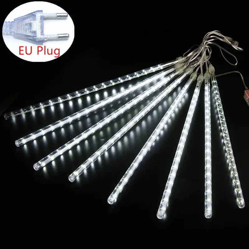 RUSNAK Outdoor-Indoor Waterproof-Dustproof Low Power Corrosion Resistant Warm-Cool White LED Falling White Meteor Shower Effect Design DC-Powered Fairy Shaped Light Ropes-String Lights/ Colors-Red/White/Blue/Multicolor