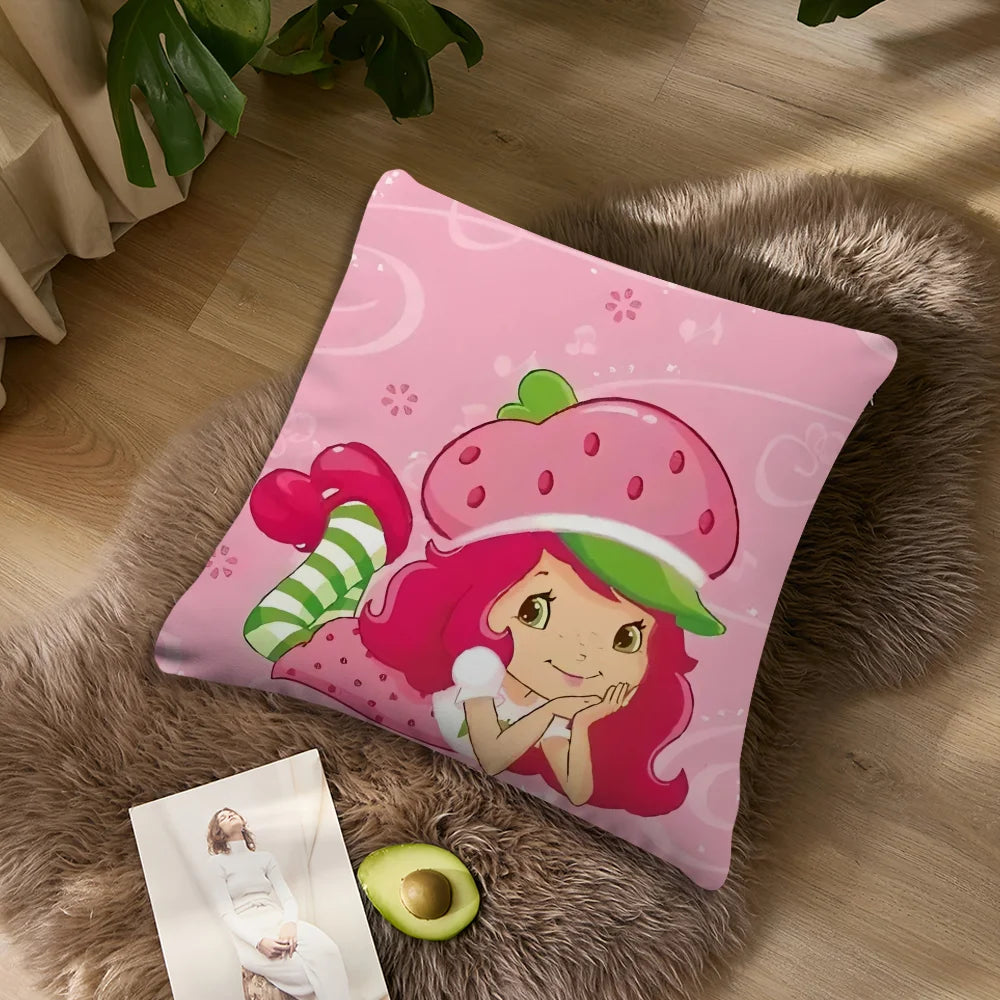 Pink Polyester-Cotton  Blend Cute S-Strawberry S-Shortcake Throw Pillowcases