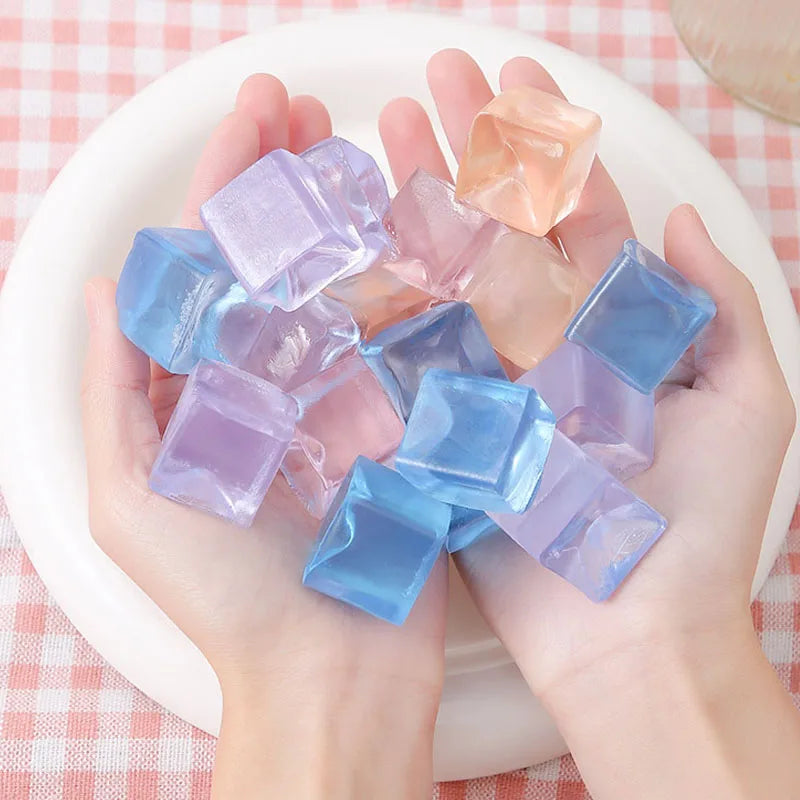 Preschool Rainbow Adults TPR Squishy Plastic Synthetic Rubber Multicolor Ice Cube Squeeze Activity Toys ( Don't Eat) /Ages: 13-18 Years Old + Older /Colors-Pink/Blue/Purple/Clear/Green/Multicolor/10-20-50 Assorted PCS