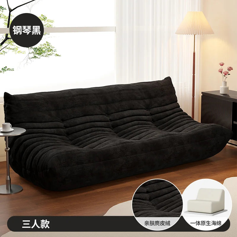 BIANXIANG Modern Medium Soft Firmness Double Seat L-Shaped White-Striped Design Velvet Synthetic Leather Cushions Bean Bag Sectional Sofas